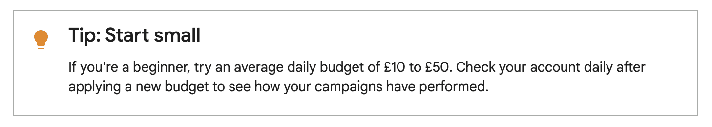 Google Ads Recommended Starting Budget